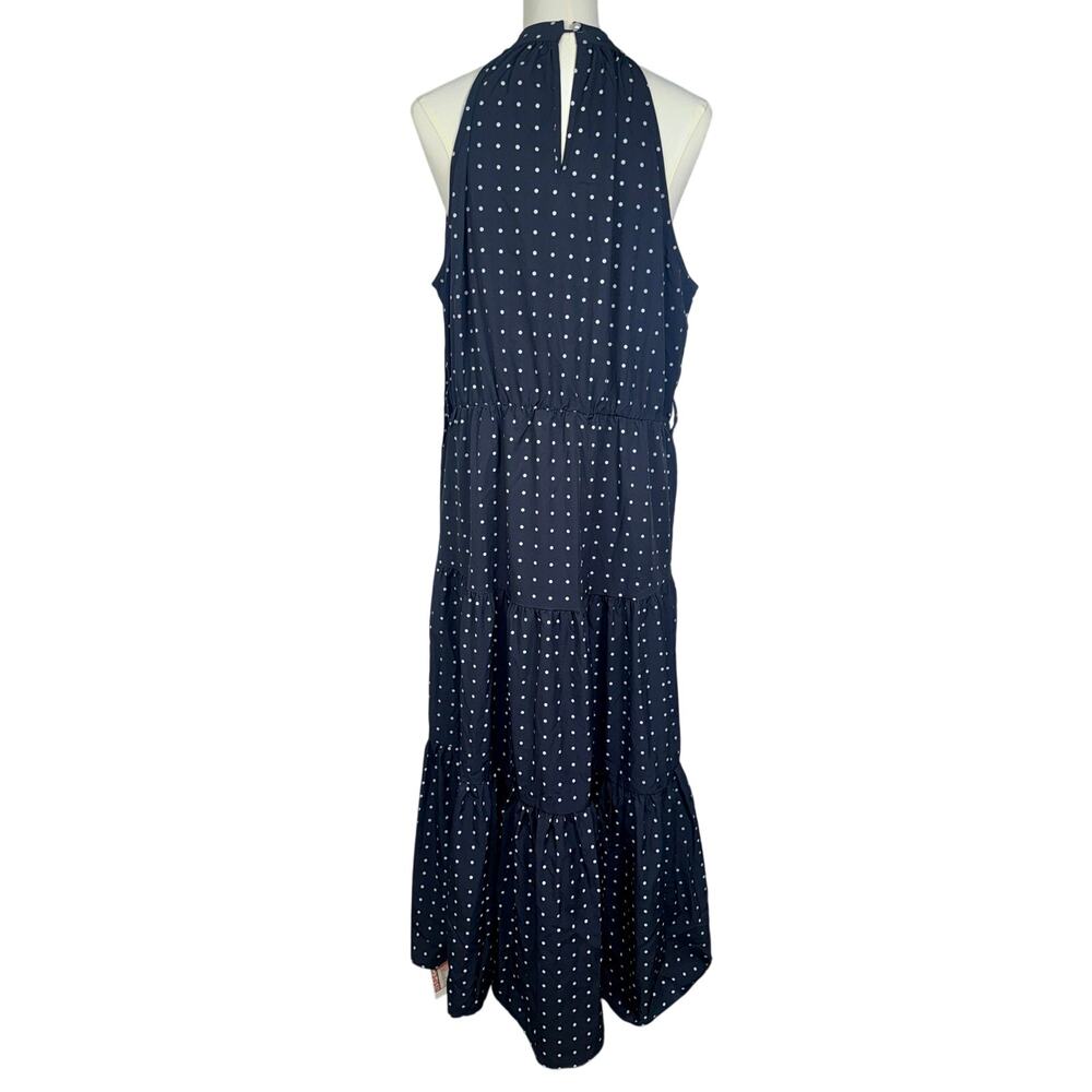 NEW Halara Halter Keyhole Back Polka Dot Flowy Tiered Midi Dress Black Size XL - Picture 6 of 15